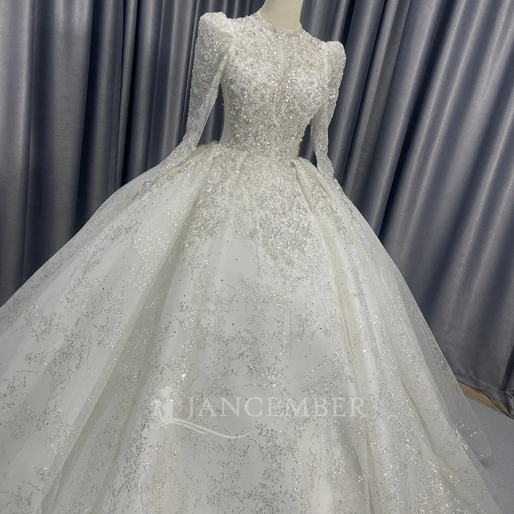 High Neck Ballkleid Brautkleider Langarm Organza Vintage Hochzeitskleid Hoher Kragen Wunderschöne Vestidos De Novia Maßgeschneidert