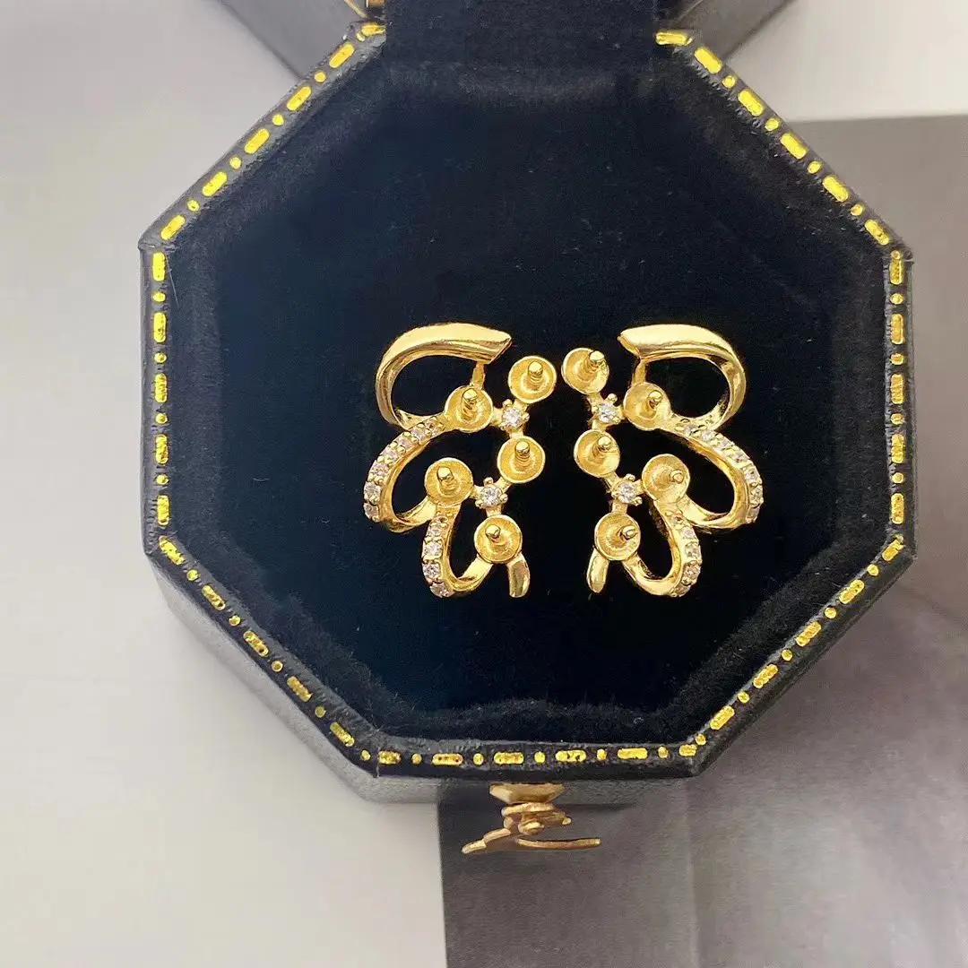 

Wholesale S925 Sterling Silver Earrings Mount Findings Settings Base Mounting Parts Accessory for 3-4mm Pearls 5 pairs/lot