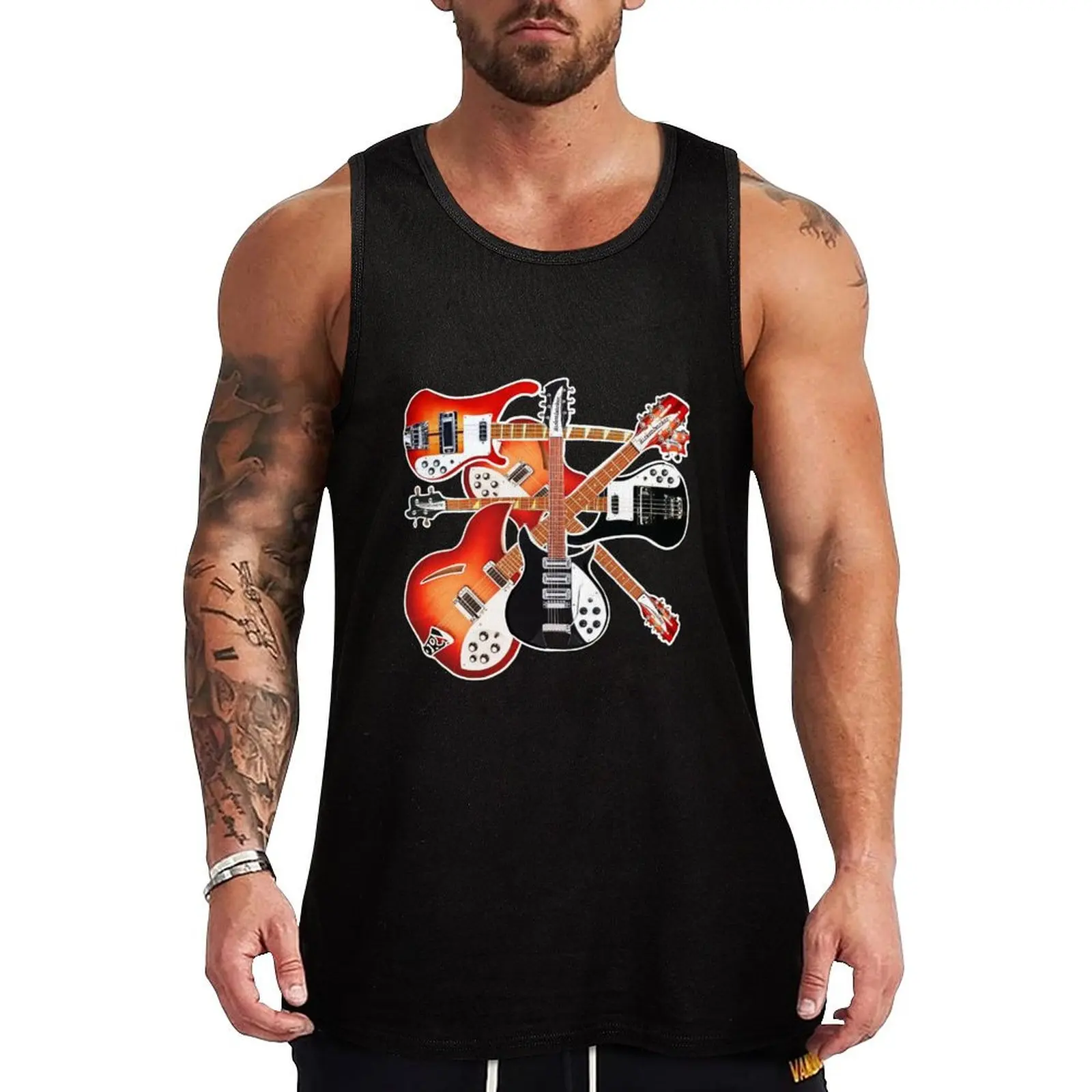 Camiseta sem mangas com estampa moderna de arte abstrata Rickenbacker Guitar Celebration, camiseta com estampa contemporânea.