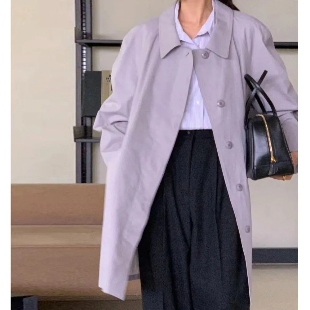 Women's fashion INS style Korean temperament gentle sweet simple lapel single-breasted trench coat purple