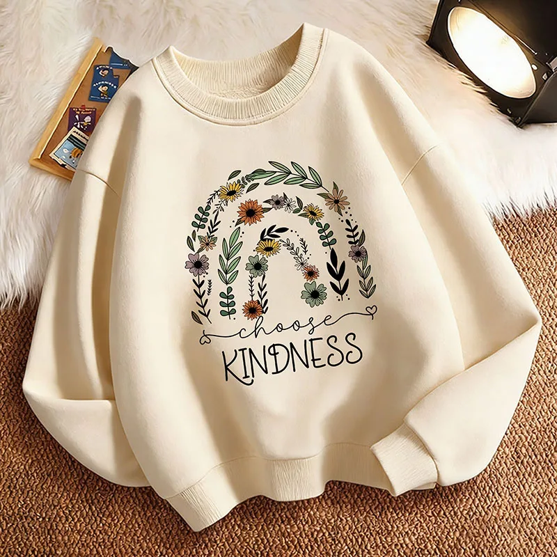 New Choose Kindness with Flower Printed Hoodie Kids Children's Sweatshirt Hoody for Boys Girls Casual Hoodies Hip Hop Clothes