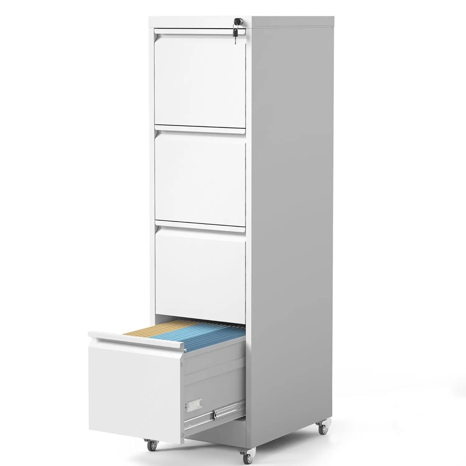 

#4 Drawer Metal File Cabinet Wheels Lock Vertical Rolling A4/Letter/Legal Home Office White, Customized