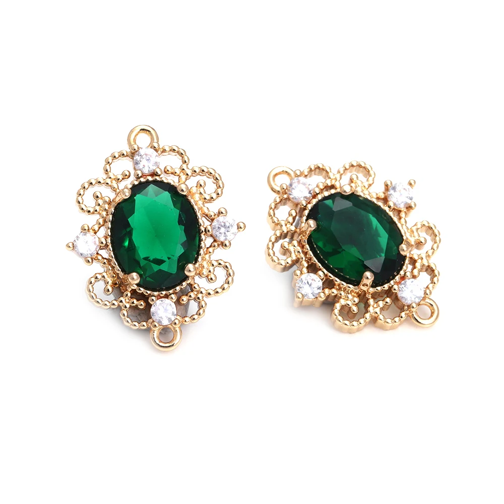 18K Gold Color Brass Zircon Glass Oval Shape Connect Charms Pendants High Quality Diy Jewelry Accessories Making Materials