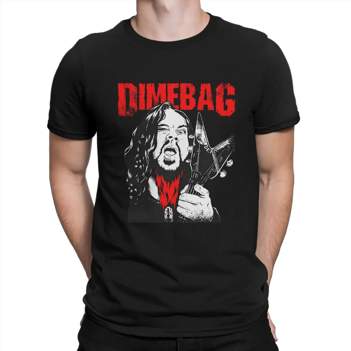 Men's T-Shirt Guitar Rock Novelty Pure Cotton Tee Shirt Short Sleeve Dimebag Darrell T Shirt Round Collar Clothes Original