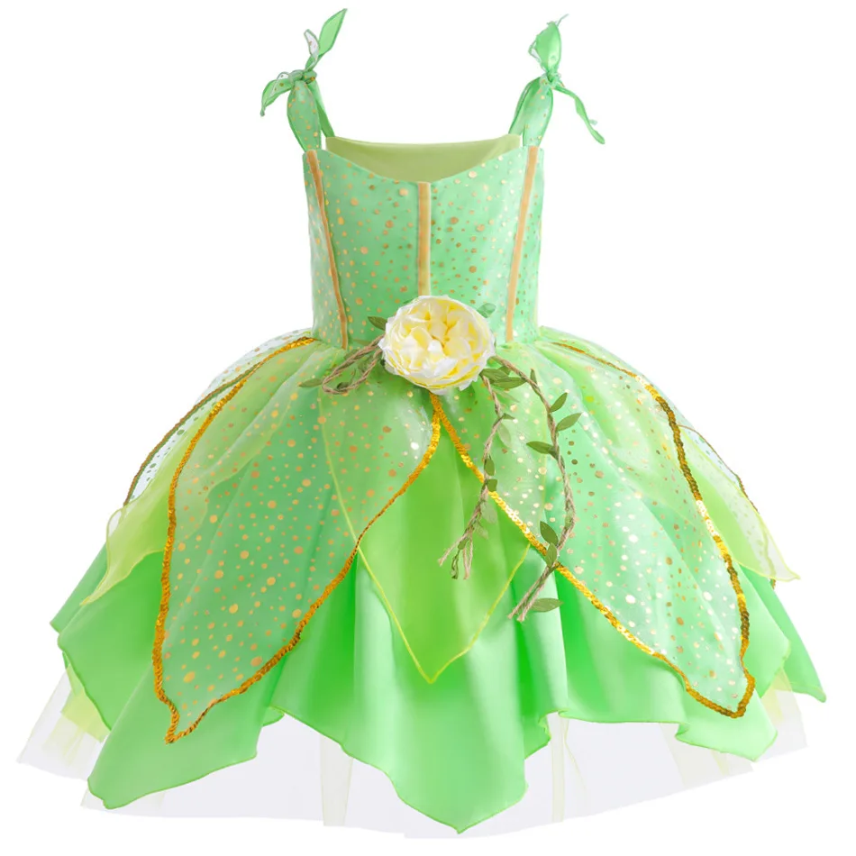 Girl Tinkerbell Costume Kid Green Fairy Dress Ball Gown Princess dress Frock Toddler Birthday Party Disguise Outfits