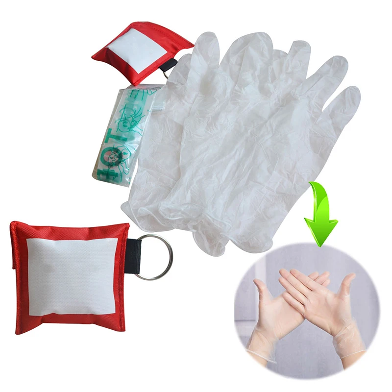 CPR Mask Face Shield Emergency First Aid Kit Keychain Resuscitator Mask With Gloves Pocket Size Portable Safety Equipment Tool