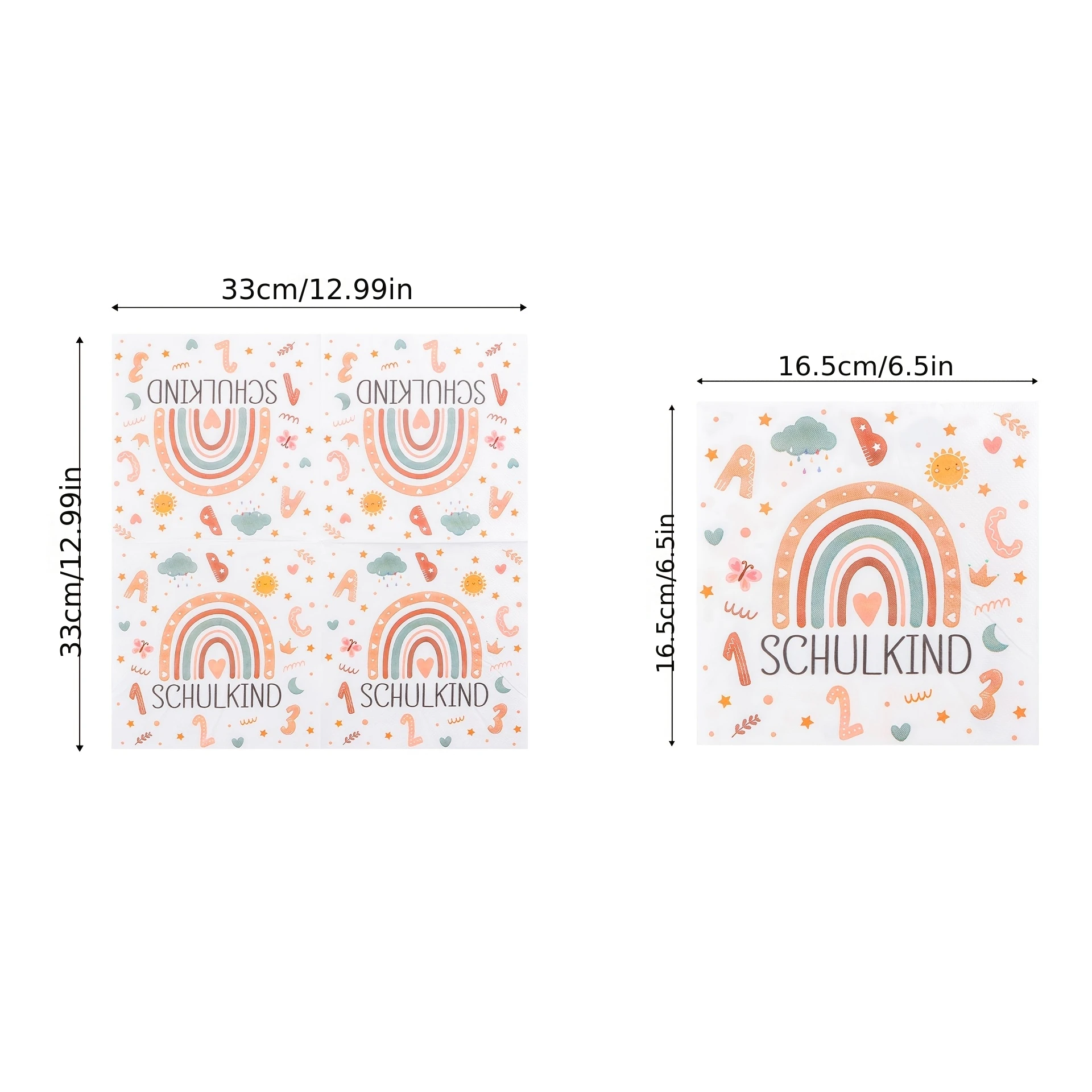 100pcs/20pcs Back-to-School Season Party Napkins, Bohemian Rainbow Butterfly Heart German Back-to-School Season Party Tissues