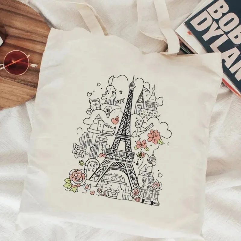 Paris Shopping Bag Shopper Grocery Recycle Bag Bolsa Tote Shopper Bag Bolsa Compra Boodschappentas Cloth Tissu Home Decoration image 3
