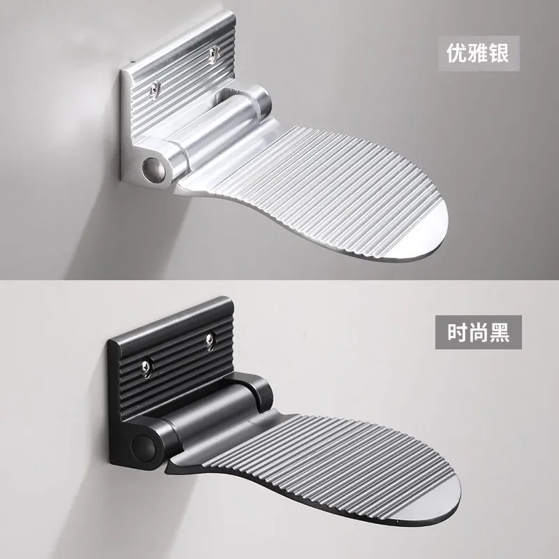 Shower Footstool Bathroom Rest Pedestal Black/Silver Anti-slip Footrest Wall Mounted Shoe Shine Pedal Aluminium Alloy