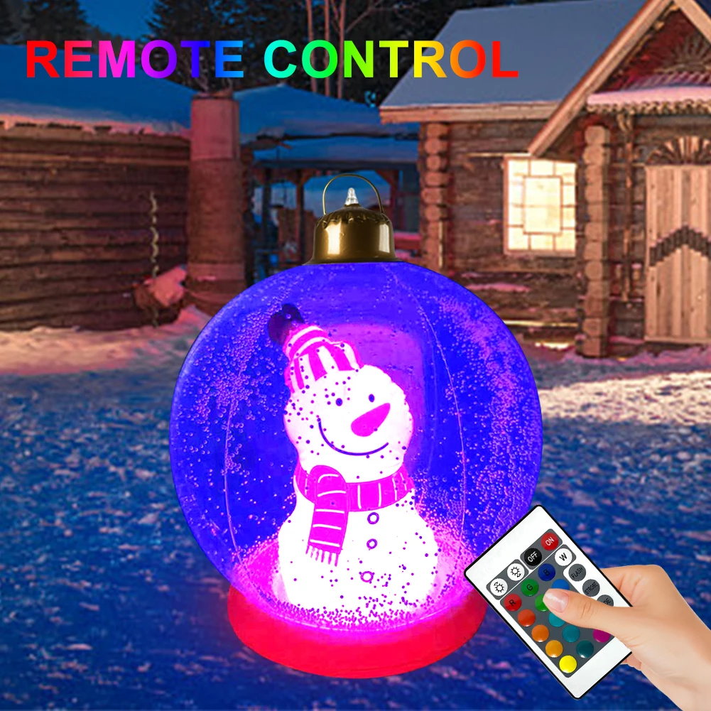 60cm Xmas Tree Decoration Toy Ball with LED Light Remote Control Giant Luminous Inflatable Christmas Ball for Porch Lawn Garden