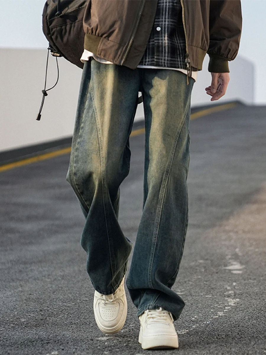 

Мужские джинсы с прямыми штанинами в стиле ретро, свободные повседневные брюки, американские брюки, весна-осень, модный бренд LPZ, молния со средней талией...