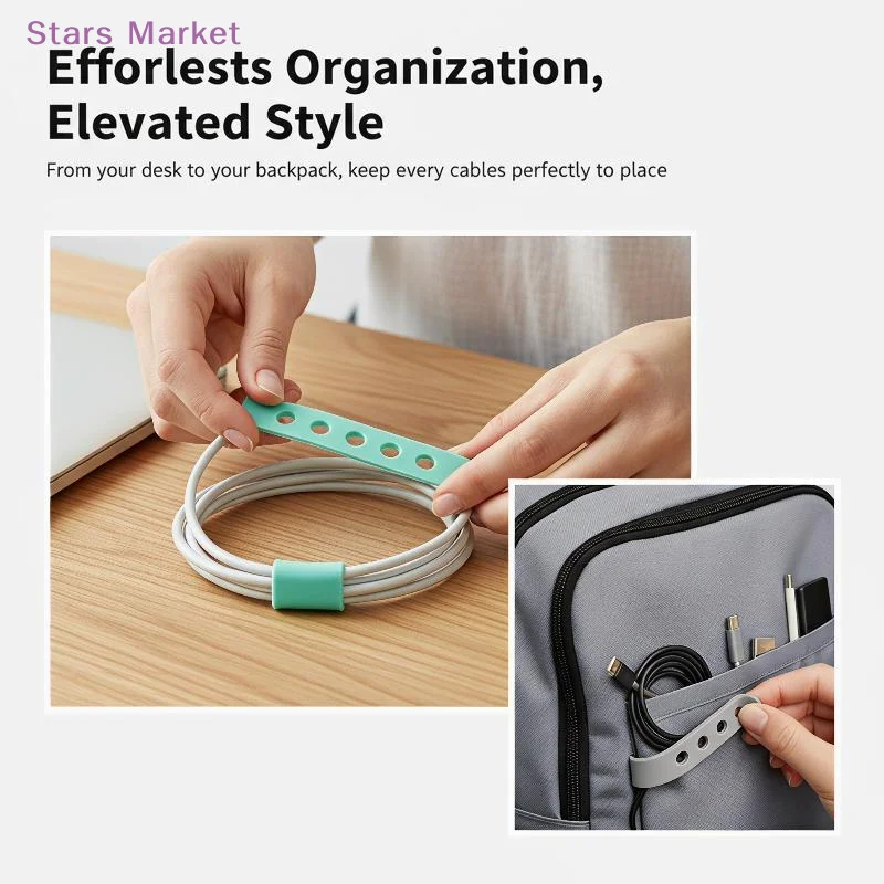 New 10 Pcs TPR Reusable Adjustable Multiple Colors For Organizing Cords Headphones Home Office Travel