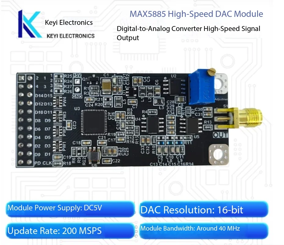 MAX5885 high-speed DAC digital-to-analog converter module 16-bit 200M refresh rate with FPGA development example