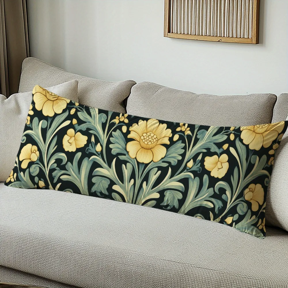 An Elegant Vintage Floral Patterned Pillowcase, Measuring 20 Inches by 54 Inches, Made of Polyester Fabric, Featuring a Zipper C