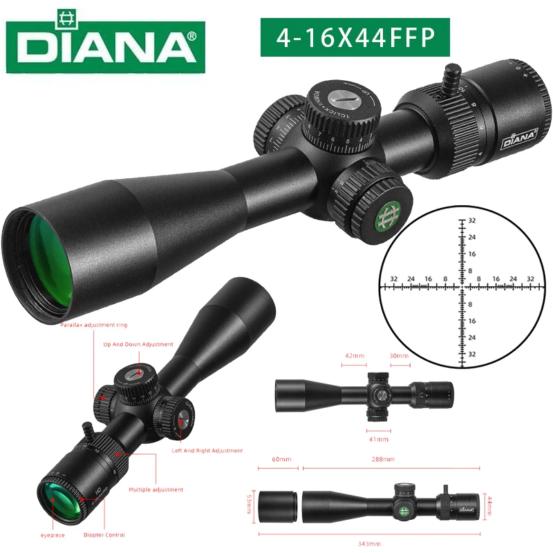 

DIANA ED-MIL 4-16x44 FFP Compact Scope First Focal Plane Tactical Optical Sights Hunting Riflescopes with Illumination