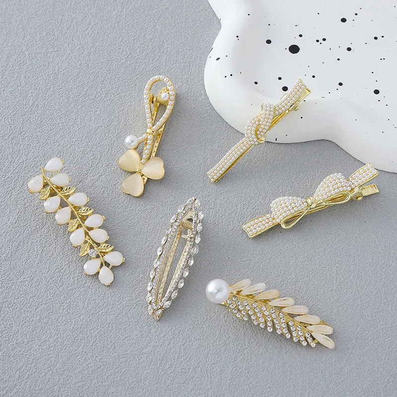 

Роскошная заколка для волос в форме листа с кошачьим глазом, стразами, цветком, утконосом, дизайн, аксессуар для волос в стиле природы для женщин, повседневный стиль