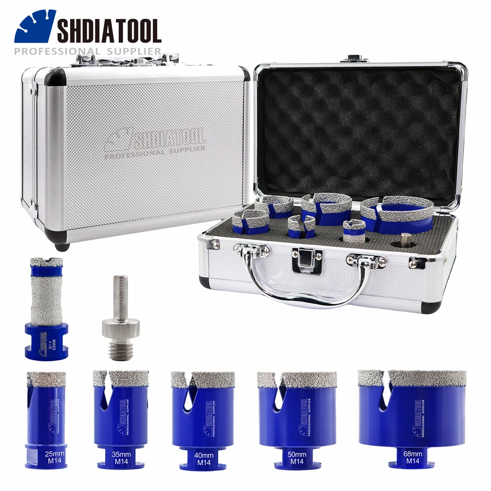 Shdiatool-conjunto de Bits de Diamante Serra Buraco 20 mm Finger Bit Adaptador M14 Alvenaria Perfuração Fresagem Kit Cerâmica 25 mm 35 mm 40 mm 50 mm 68 Milímetros Peças