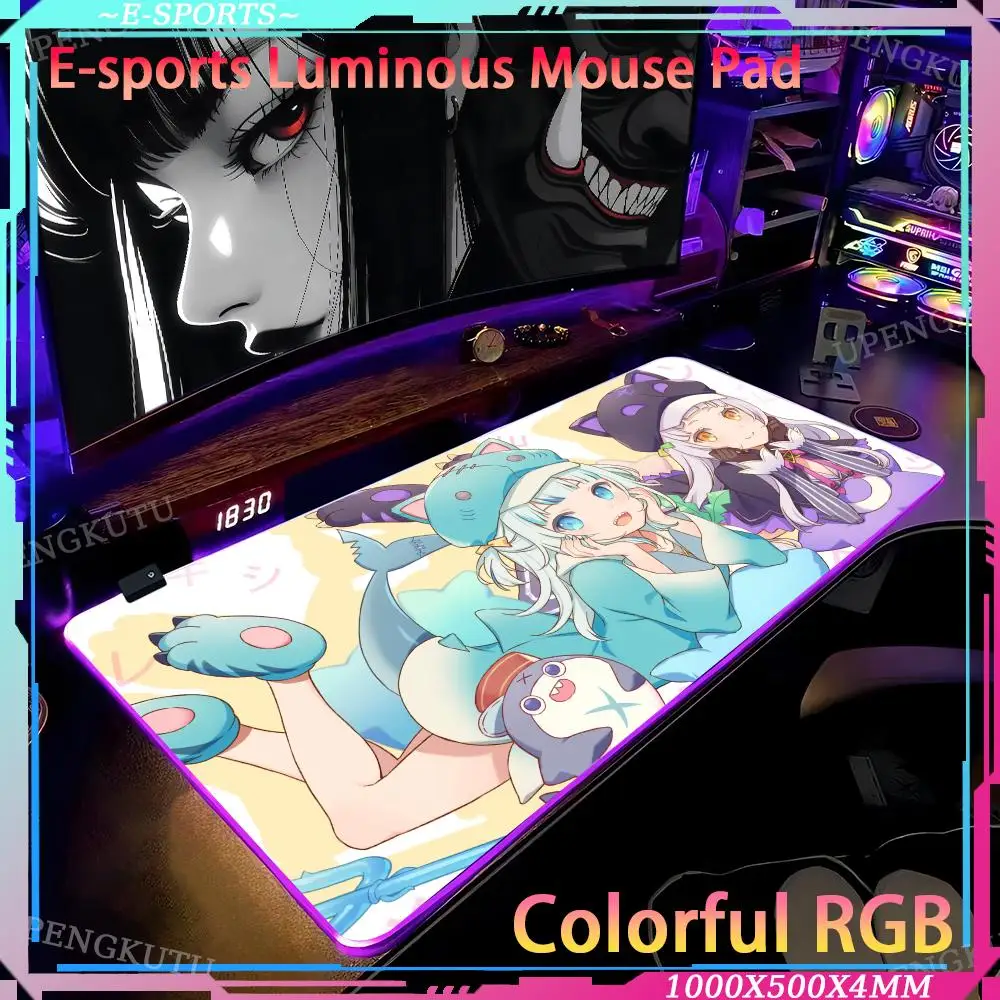 

Mouse Pad Cute keyboard pad Anime desk pad LED gaming mouse pad RGB gaming mouse pad H_hololive RGB Desktop protection pad