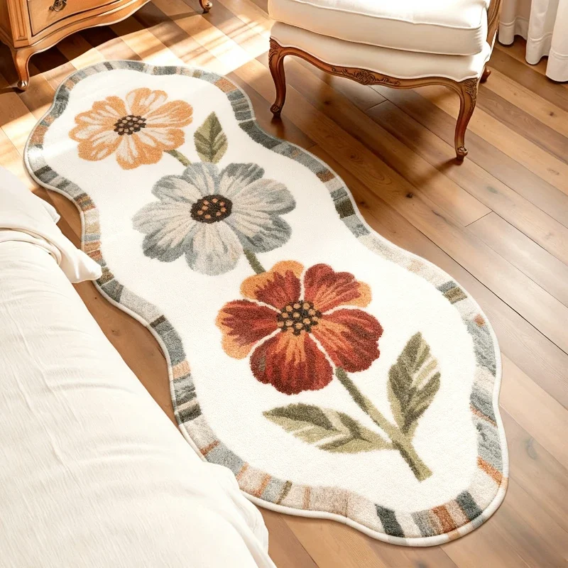 French Style Bedroom Decor Flower Pattern Carpet Fluffy Soft Bedside Mat Home Thick Plush Rug Irregular Carpets for Living Room