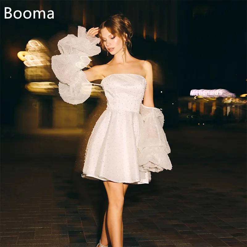 

Booma A-Line Strapless Pearls Mini Princess Wedding Dresses Sleeveless Elegant Brides Gown Custom Made 2025