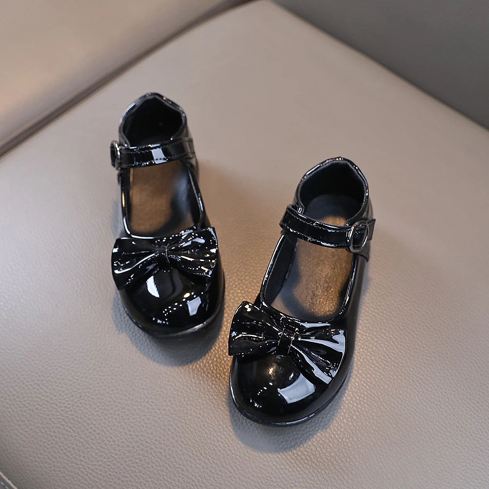 COMFY KIDS Girls Black Patent Leather Bow Elegant Dress Shoes Adjustable Strap Easy To Clean Comfortable Round Toe All-Season Wear School Formal Shoes