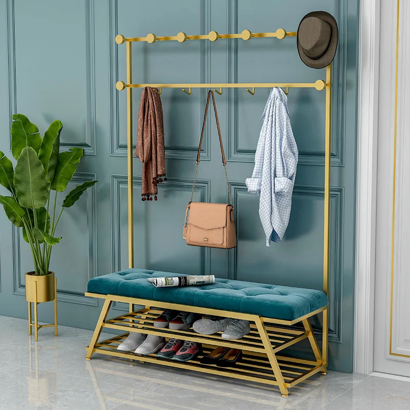 xn-Nordic Creative Household Storage Shoe Changing Clothes Hanging Integrated Metal Shoe Stool!