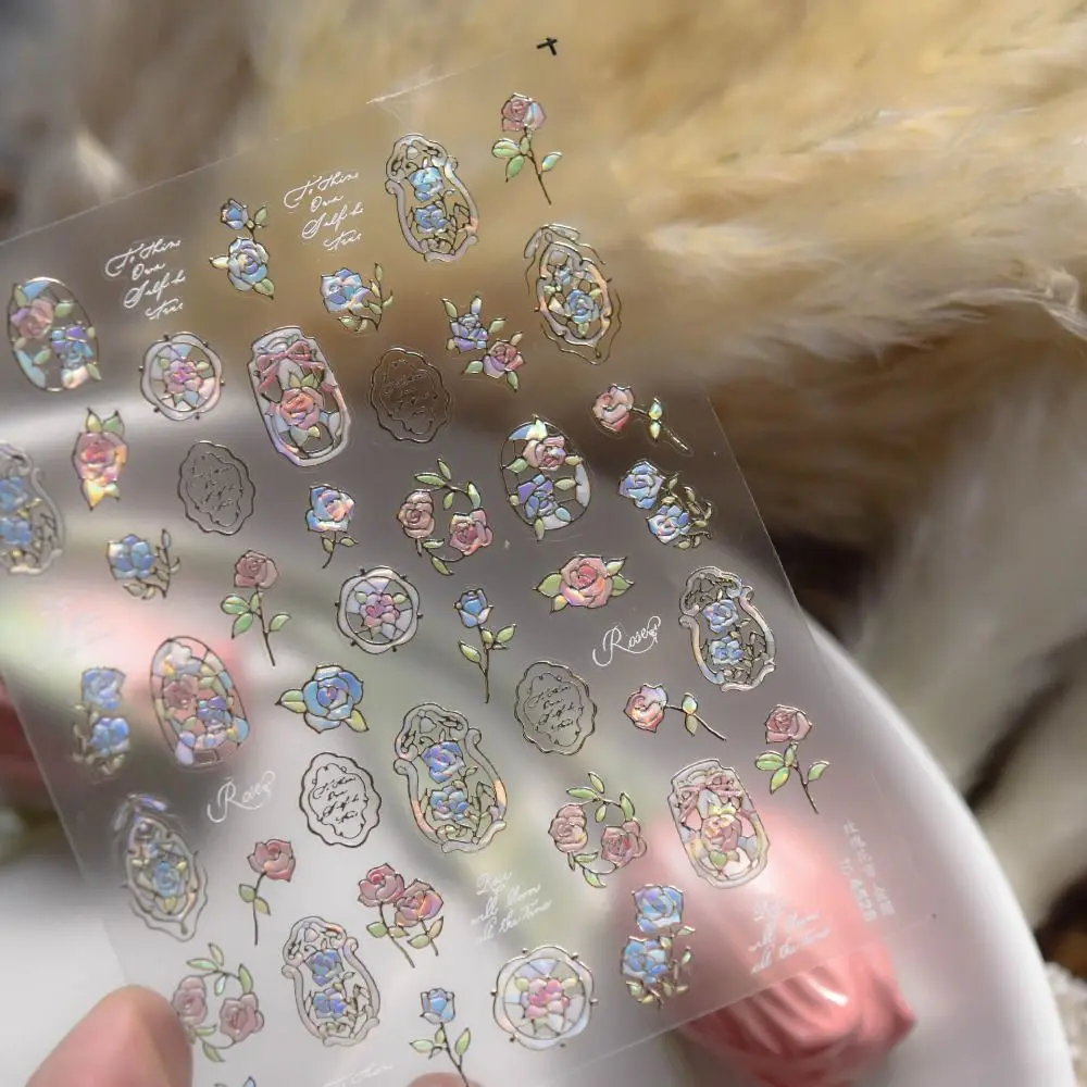 5D Flower Nail Stickers Self Adhesive Embossed Texture Butterfly Nail Art Stickers Nails Decoration Shell Light Nail Stickers
