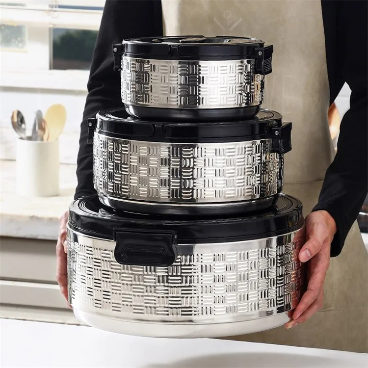 3&4PCS Luxury Stainless Steel Food Warmer Set Double Insulated Food Thermos XG Large Food Storage Container Hot Pot for Hot Cold