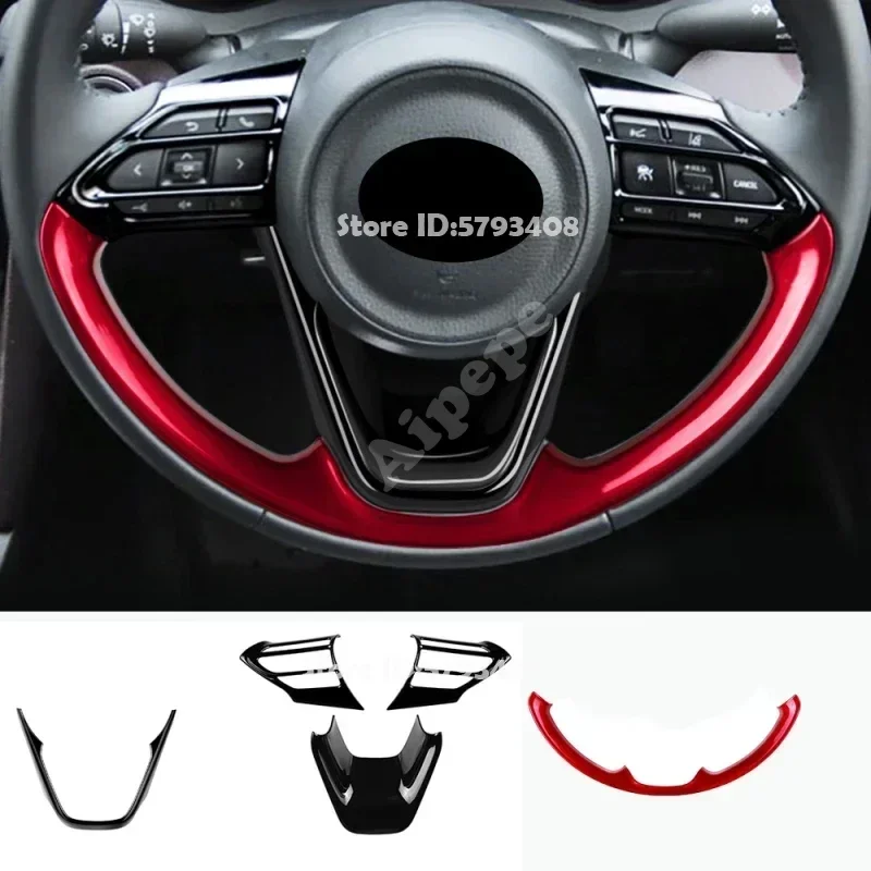 For Toyota Yaris Yaris Cross Aqua Sienta 2020 2021 2022 ABS Red Black Carbon Fiber Car Steering Wheel Decoration Cover Stickers image 3