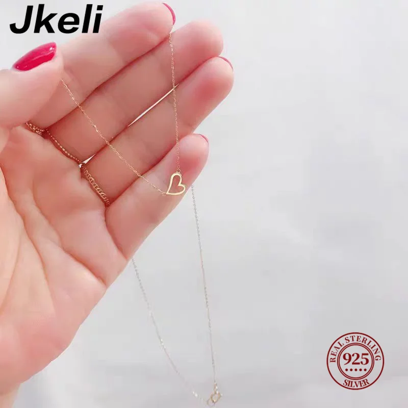 Jkeli 925 Sterling Silver Classic Love Heart Choker Necklace Pendant for Women 14K Gold Plated Necklaces Wedding Party Jewelry G