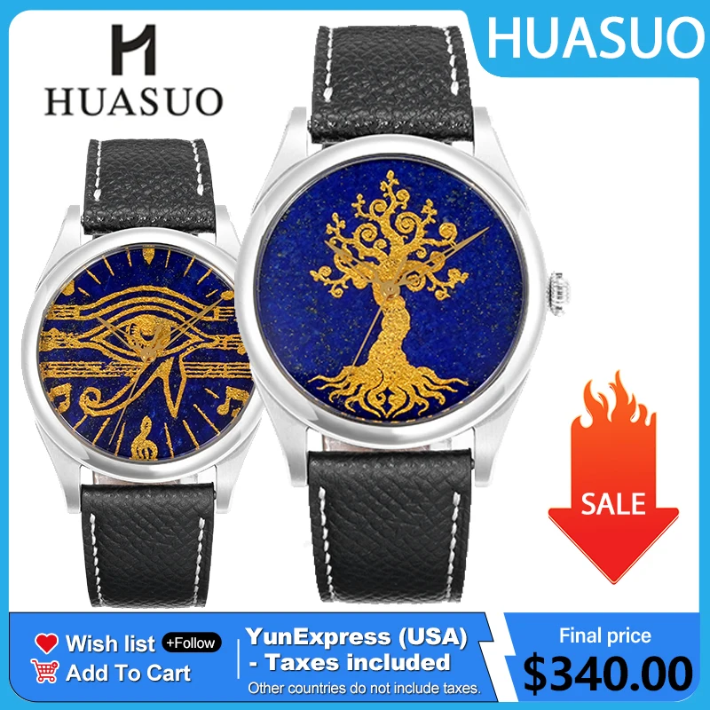 HUASUO 38mm Men Watch PT5000 SW200 Automatic Mechanical Watches Ancient Egyptian Mystery Series Elegant Original Design