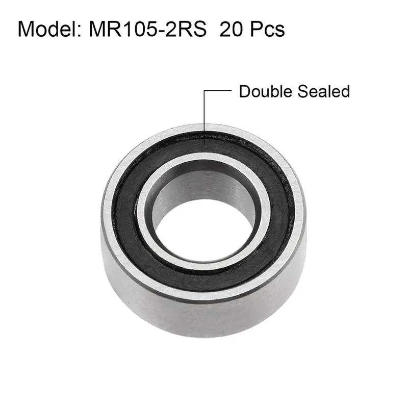 A89E-40PCS MR105-2RS 5X10x4mm Ball Bearing Steel Double-Shielded Miniature Ball Bearings,Black