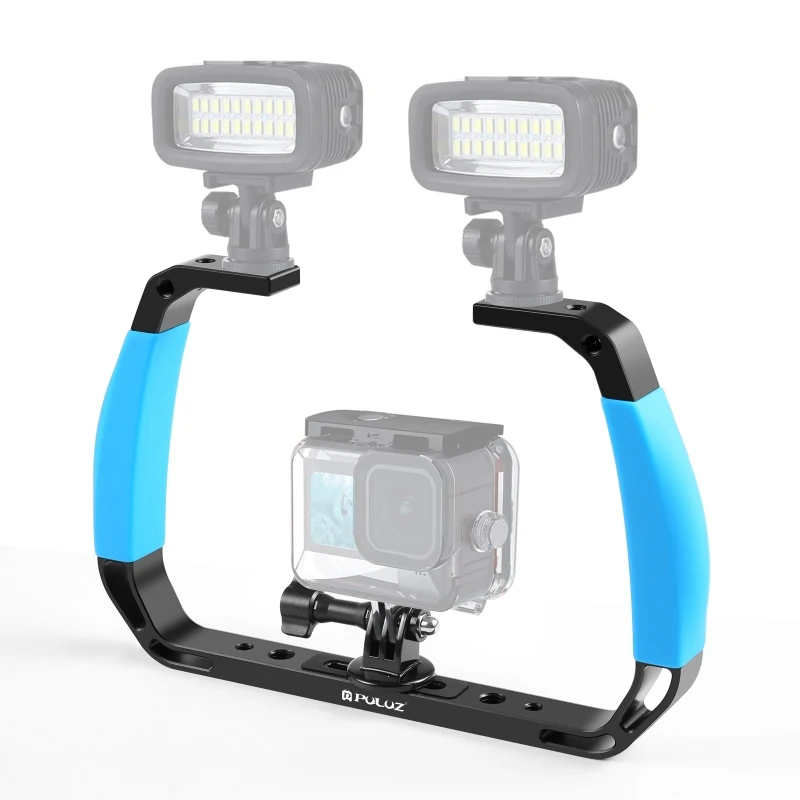 PULUZ Dual Silikon Griff Aluminium Legierung Tablett Stabilisator Rig Für Unterwasser Kamera Gehäuse Fall Tauchen Halterung Für GoPro DSLR – Detail 3