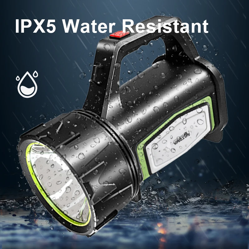 WARSUN H883 Portable Searchlight - 500Lm Rechargeable LED Flashlight with Side Lights, IPX5 Waterproof, 4 Modes