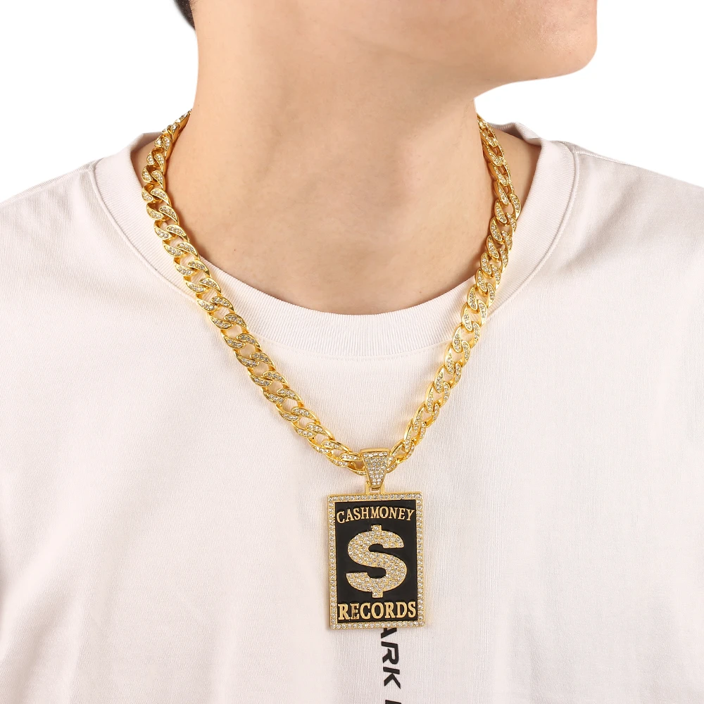 Fashion $ Dollar Necklace Charm Crystal Iced Out Cuban Necklace For Man Collar Hip-hop Rock Heavy Luxury Necklace For Friends