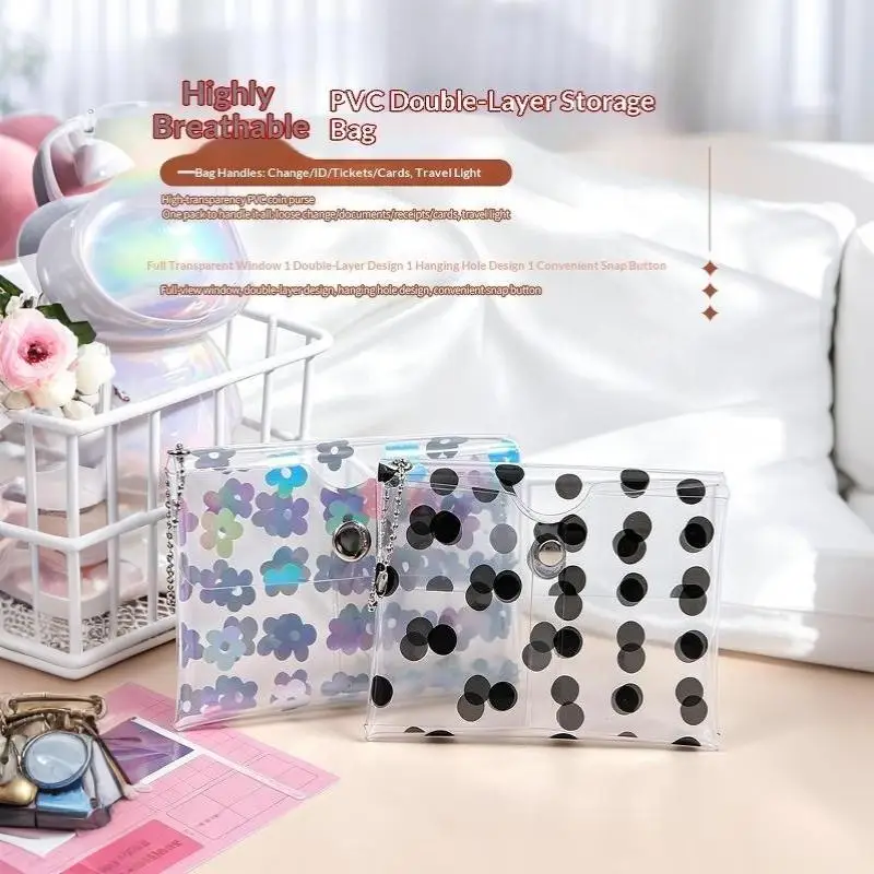Klare PVC-Kartenhülle mit Stern-Glitzer, Mini-Geldbörse mit Schnappverschluss, Perlenkette, Schlüsselanhänger für Ausweiskarten, Tägliche Aufbewahrung, Geschenk – Detail 6