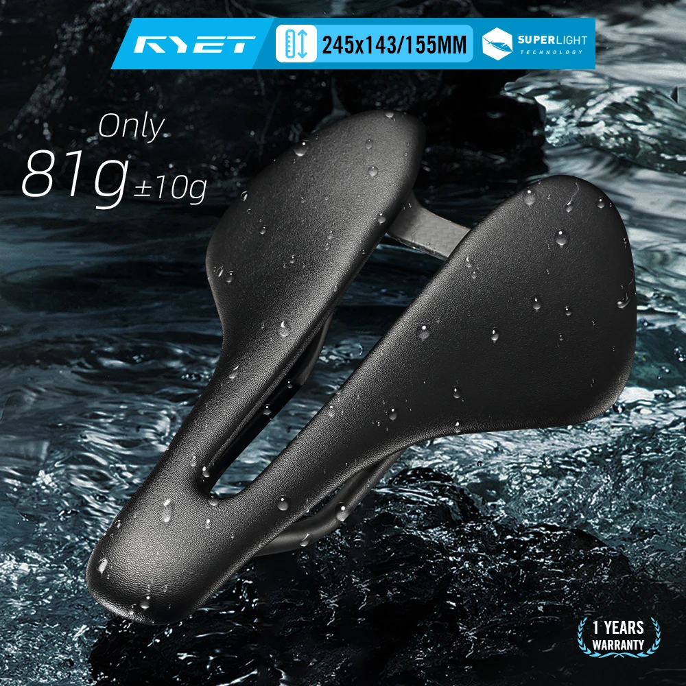 

RYET X11 Full Carbon Saddle 81g Ultralight Leather Surface 7x9mm Rails Ergo Relief Channel Road MTB Gravel Bike
