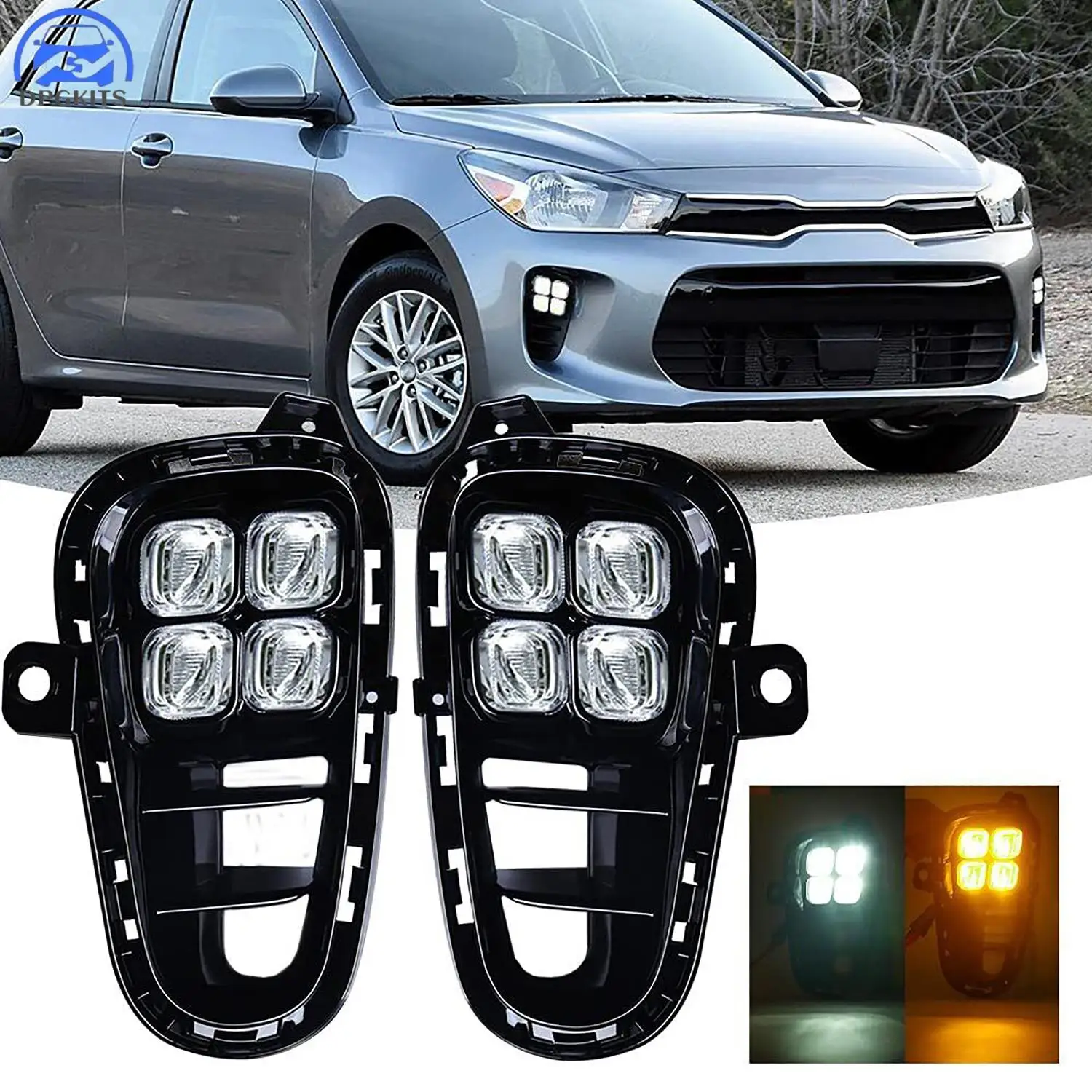 

DPGKITS 2PCS DC 12V 6500K LED Daytime Running Fog LED Light Bulbs DRL White/Amber For KIA Rio EX/LX/S 2018-2020 Lamps For Cars