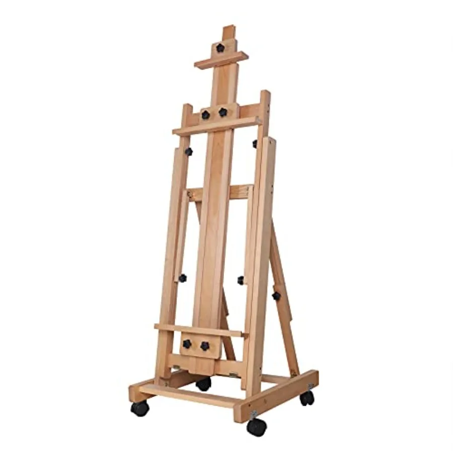 Adjustable Wooden Painting Easel H-Frame Studio Art Easel on Wheels for Painting 56.30-91.34in Adjustable Height Extra Large He