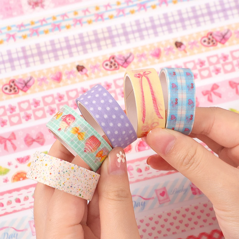 Kawaii Pink Washi Tape Set 36 Rolls Mixed Patterns with Butterfly Gingham Cherry Designs Decorative Craft Tapes for Scrapbooking