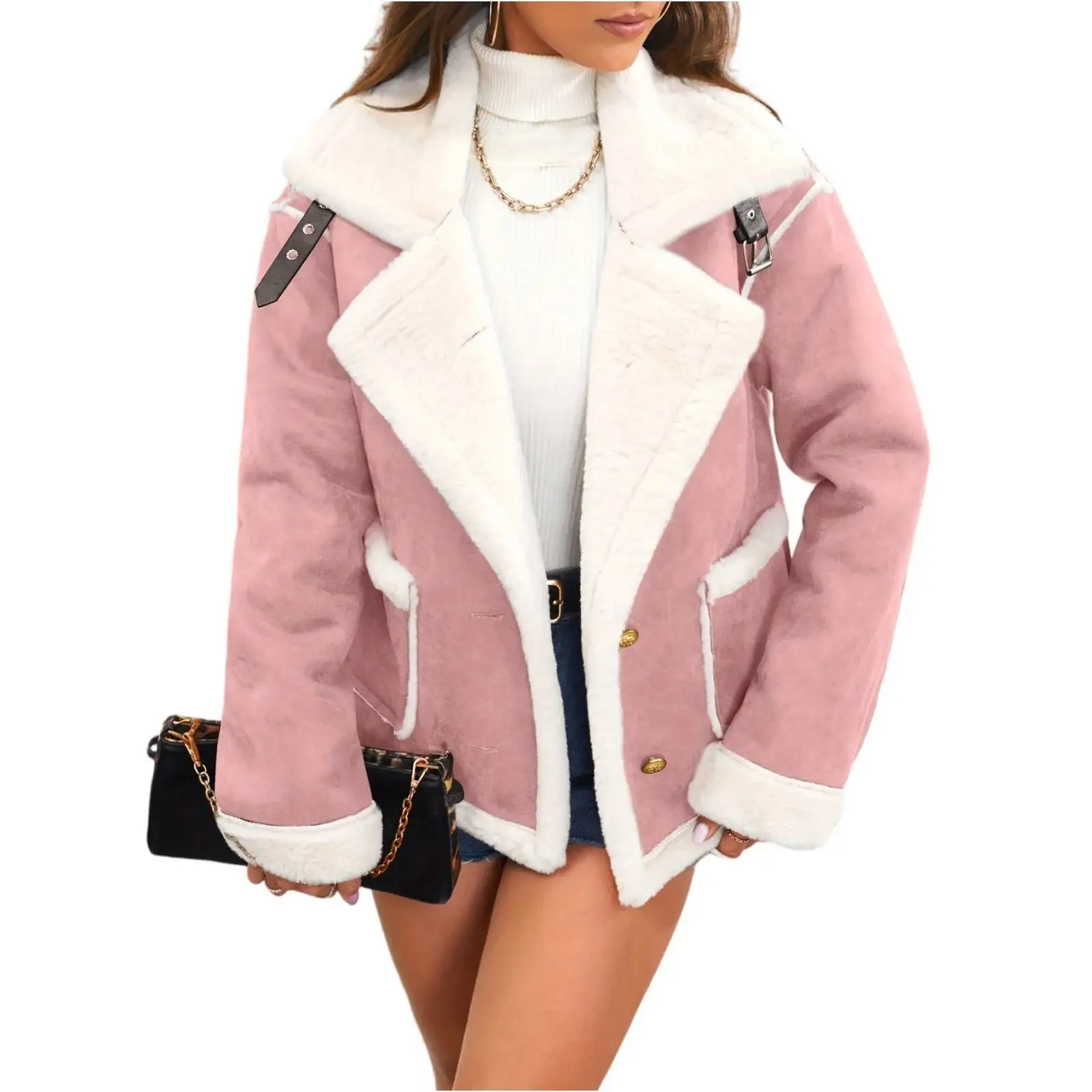 Women Winter Plush Jackets Simple Casual Lapel Coat With Button Pocket Female Elegant Fashion Temperament Cozy Comfort Coats