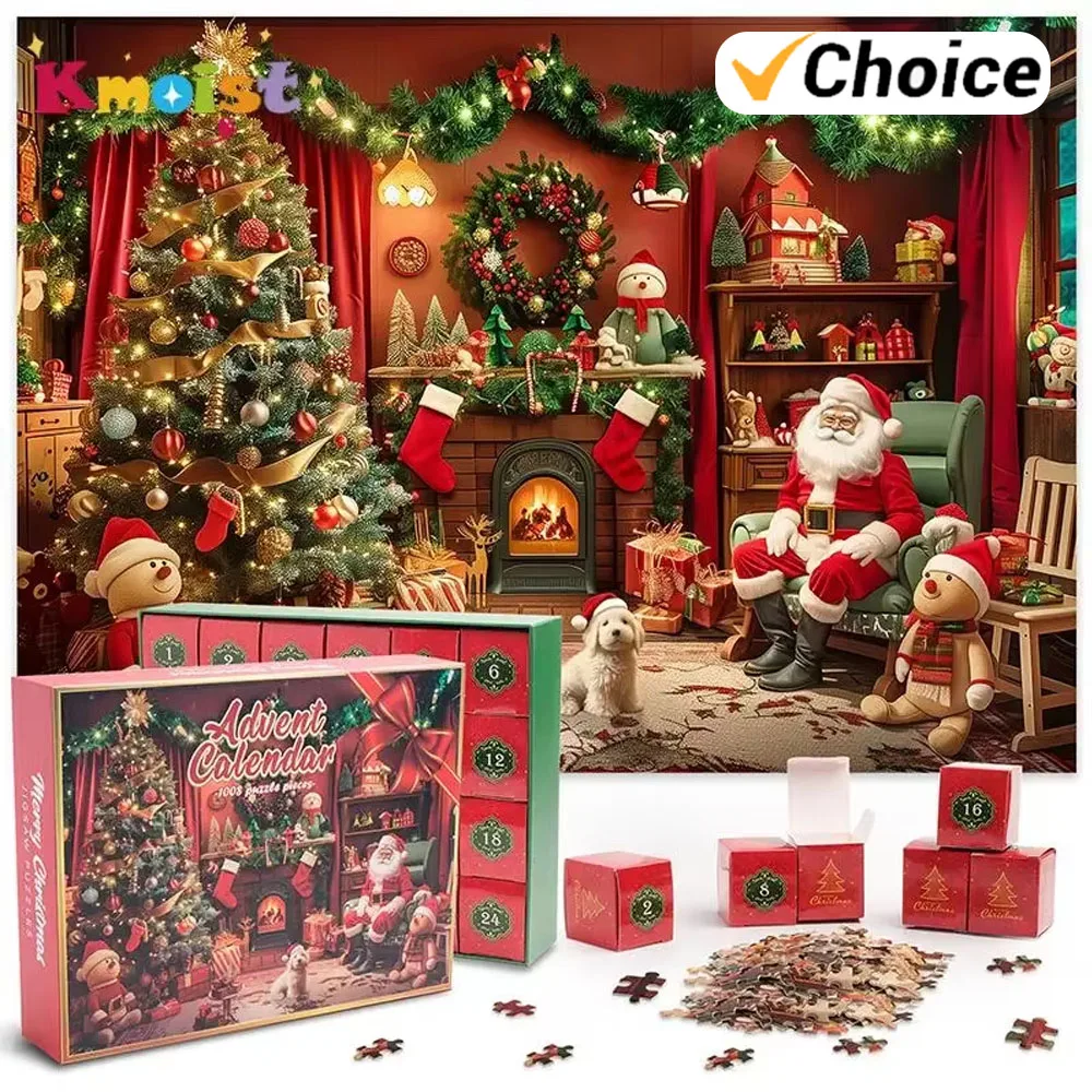Calendario dell'Avvento 2026 Scatola cieca da 24 giorni Puzzle natalizi Camino festoso Puzzle Festa di Natale Regali di Capodanno per bambini Adulti