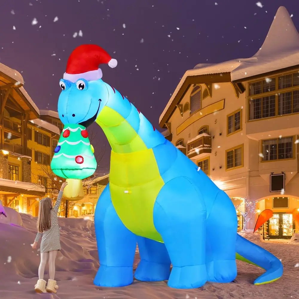 10-Foot Outdoor Christmas Inflatable: Dinosaur Devouring Tree with LED Lights for Lawn and Garden