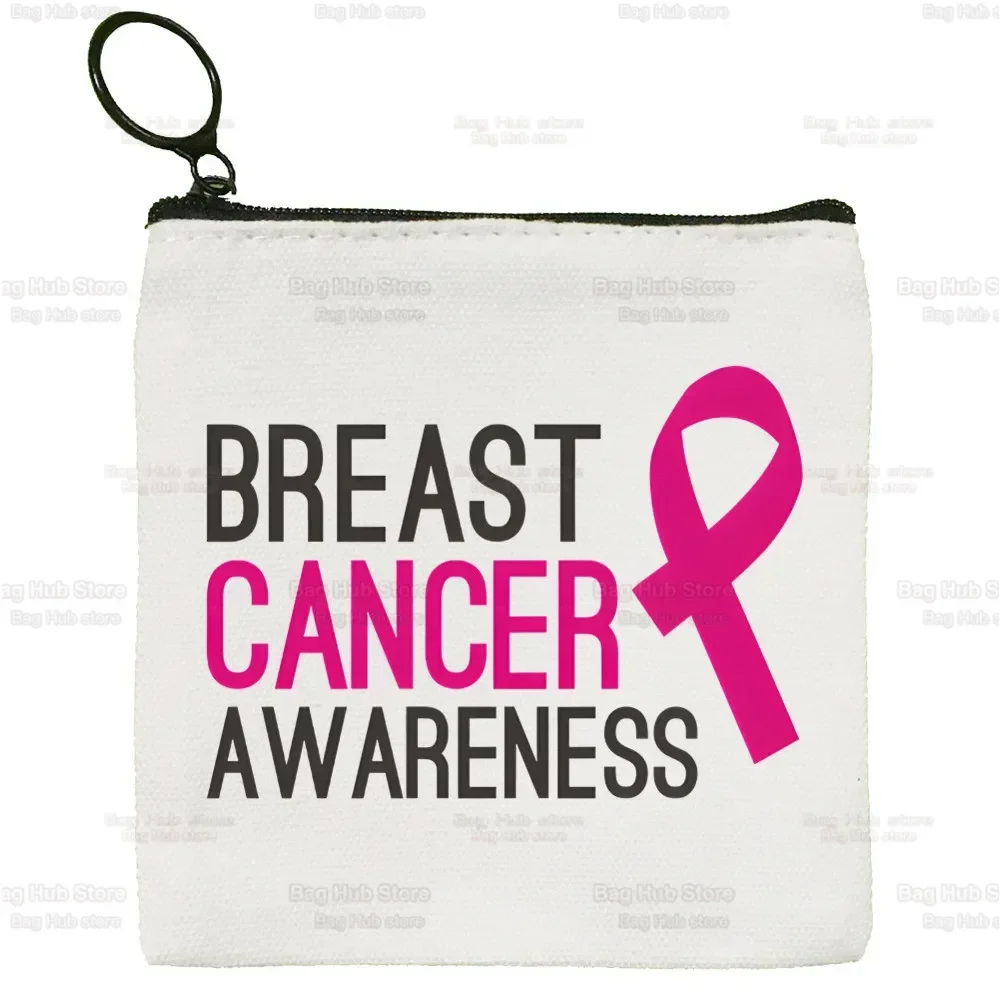 Small Wallet Zipper Key Bag Hand Gift October Pink Breast Cancer Awareness Canvas Coin Purse Coin Purse Collection Canvas Bag