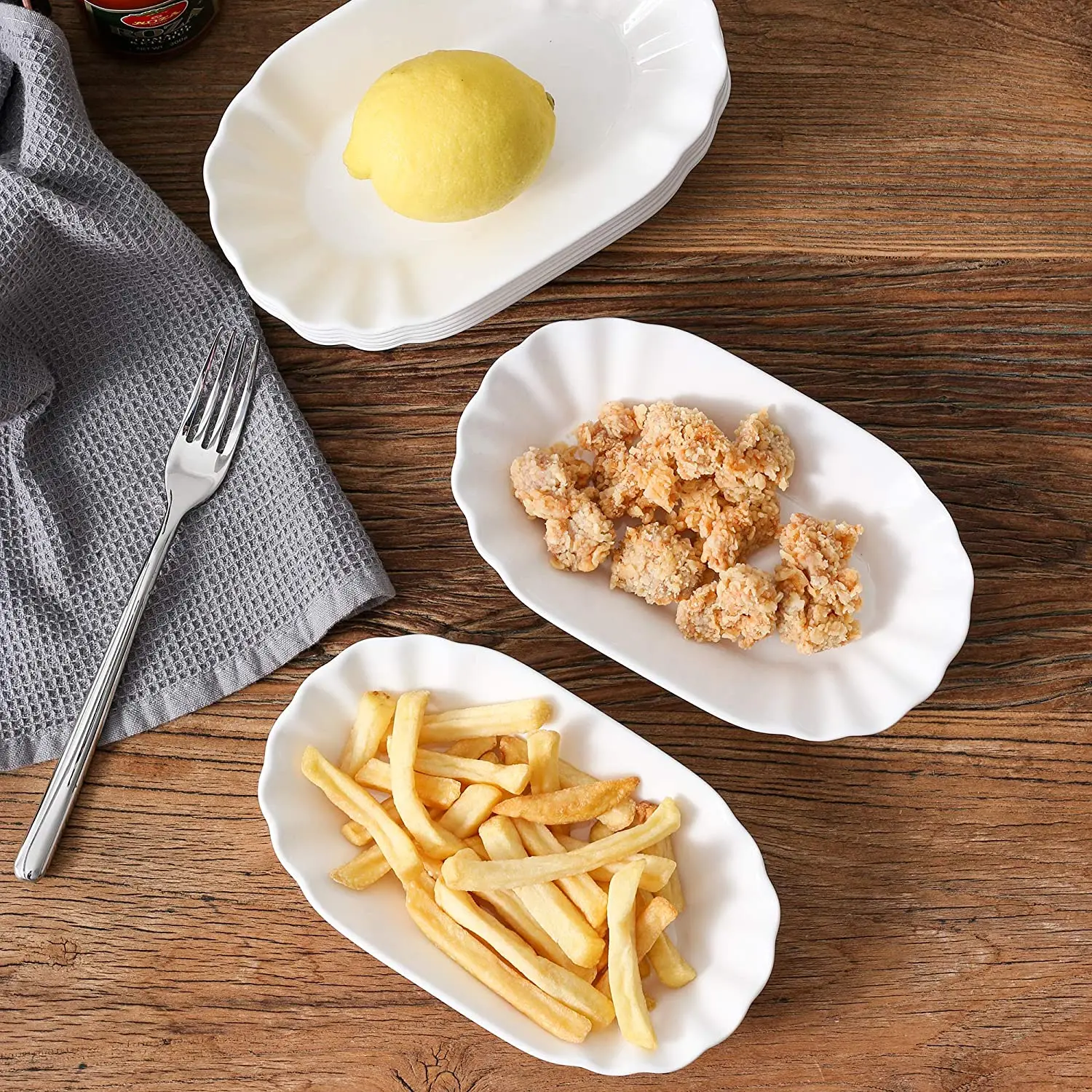 6-teiliges Chip-Schalen-Set, cremeweiße Porzellan-Schalen für Chips, Curry, Wurst, Servierplatte, Beilagenschale