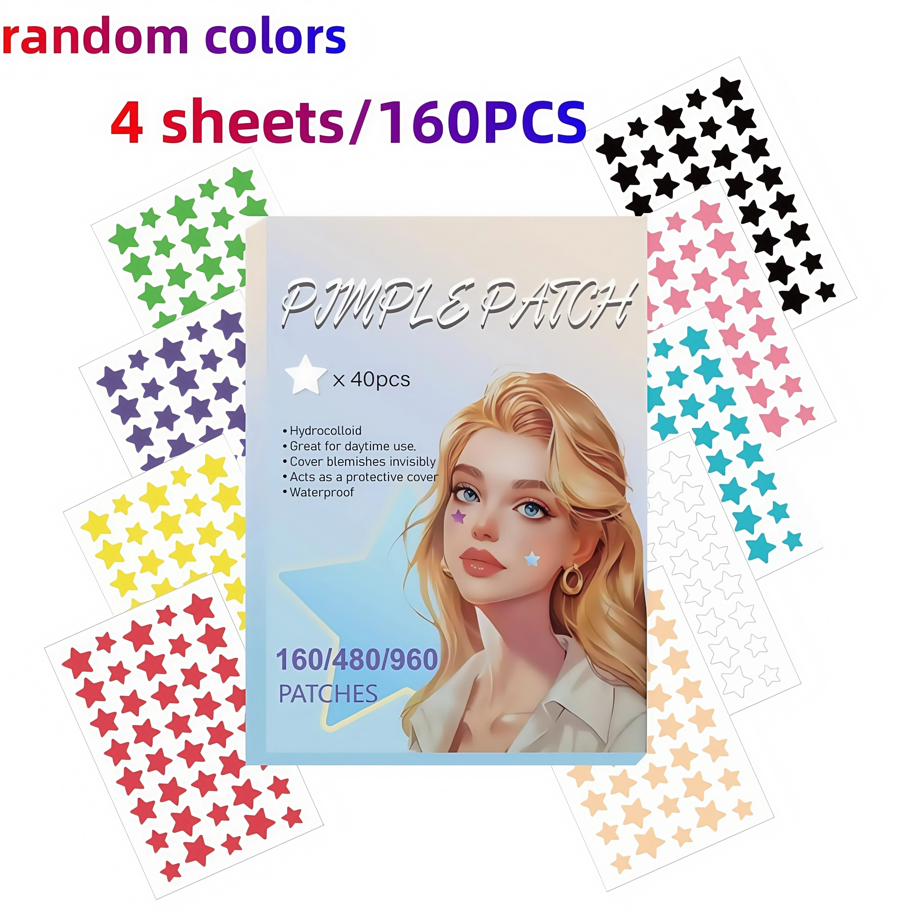 160-480-960PCS Rondom colors Star Ultra Thin Medical Acne Pimple Patches Invisible Blemish Cover Daily Facial Care