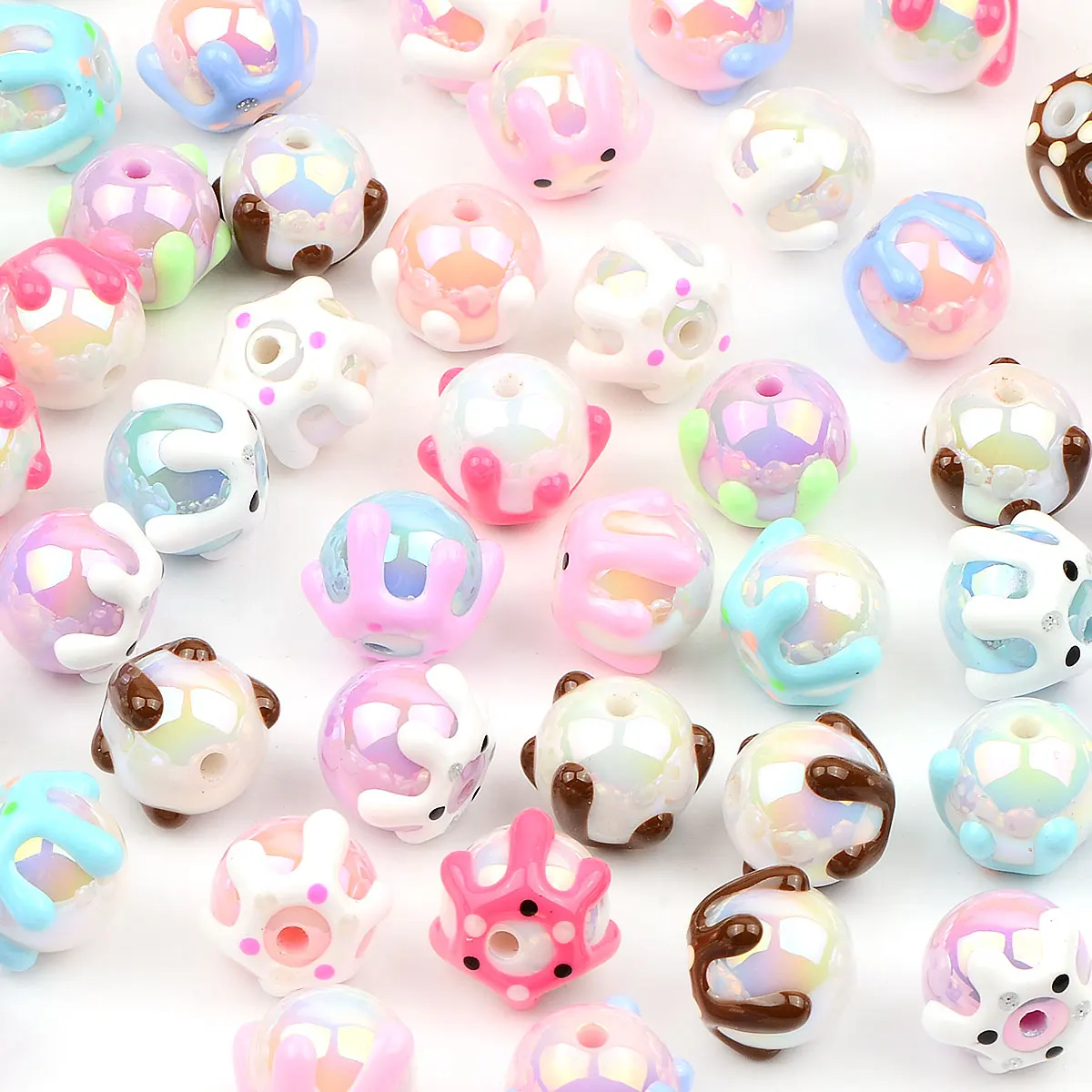 1.6cm 10pcs Cartoon Colorful Cute Ice Cream Printing Round Shape Acrylic Beads Jewelry Making DIY Bracelet Necklace Supplies