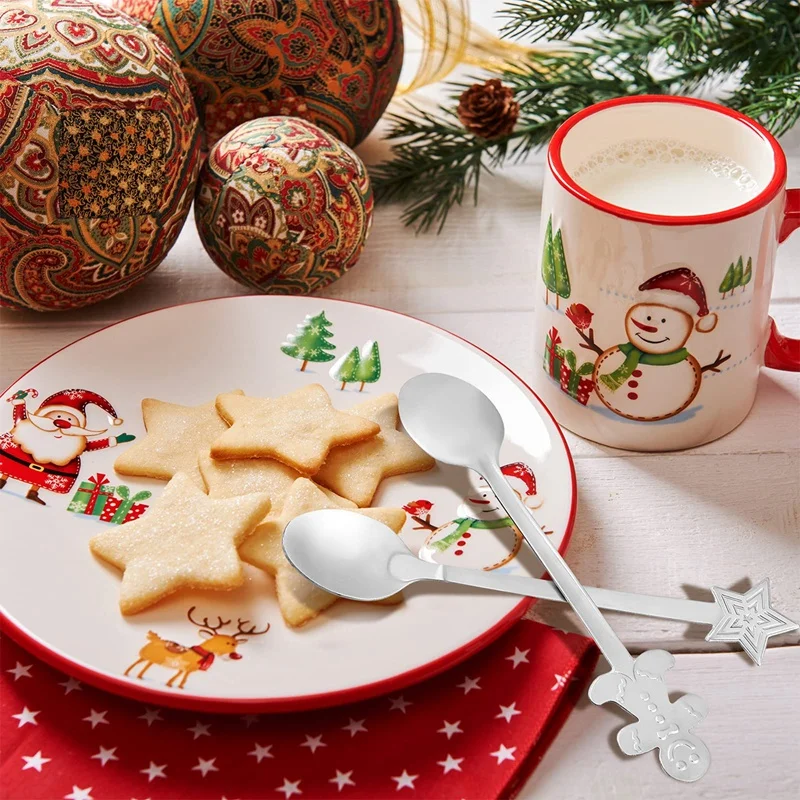 16 Stuks Kerstversiering Voor Thuis Roestvrij Xmas Koffie Lepels Dessert Lepel Serviesgoed Keuken Nieuwjaar Geschenken