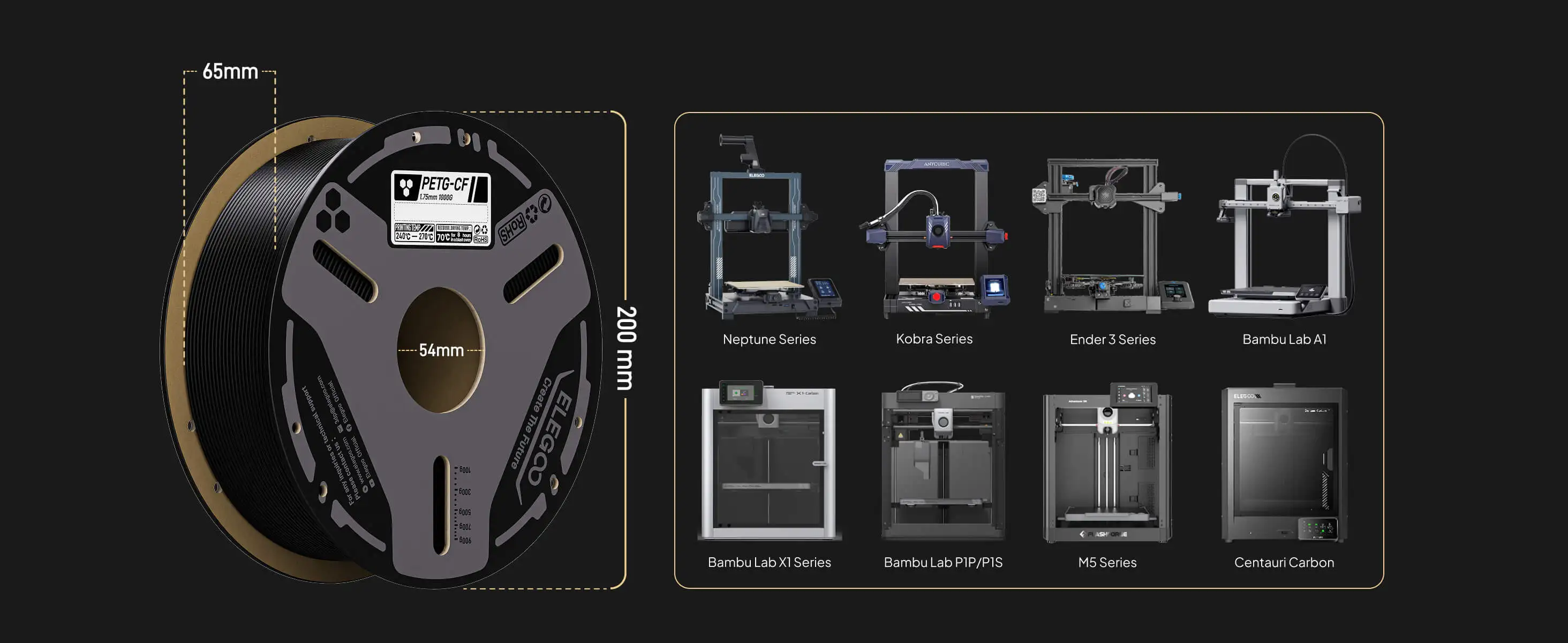 ELEGOO Carbonfaser PETG Filament 1,75 mm Schwarz 1KG, Hochfestes PETG-CF 3D-Druckfilament, Geeignet für die Meisten FDM 3D-Drucker – Detail 8