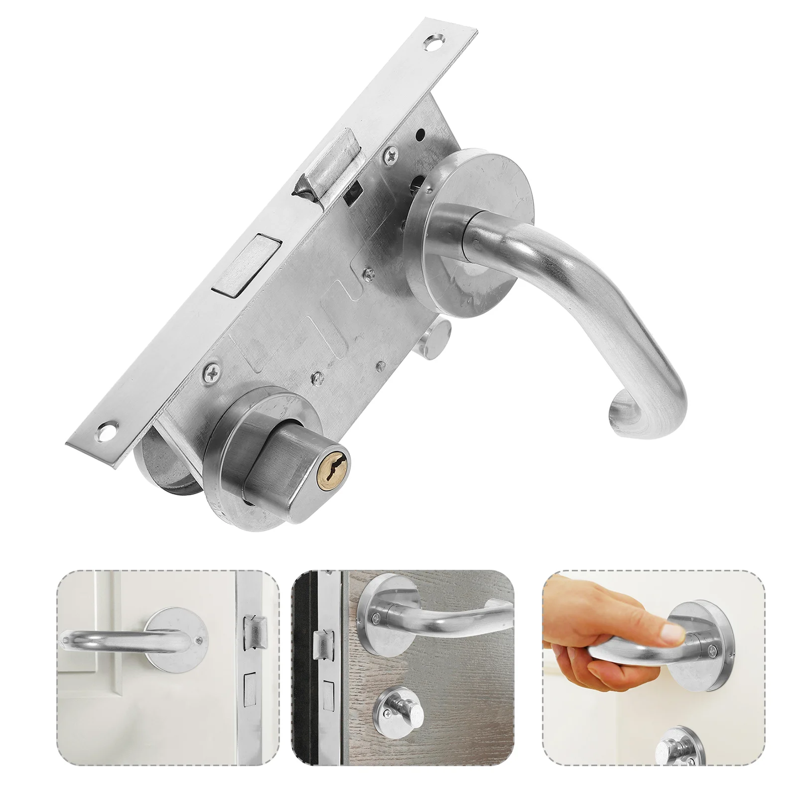 1 Set Stainless Steel Door Lock With Lock Cylinder Fireproof Safety Lock For Emergency Escape And Anti-Theft Security